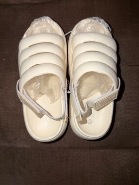 Cream Padded Slide Sandals with Adjustable Strap